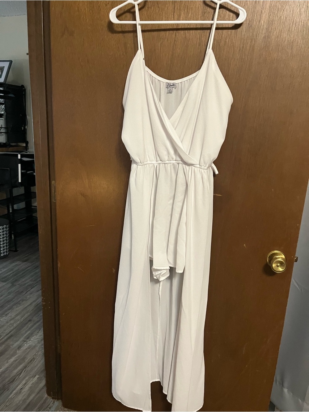 Sleeveless White Maxi Wrap Dress with Tie Waist